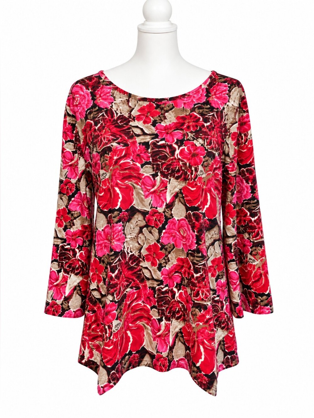 Red and Pink Floral Long Sleeve Fall Top